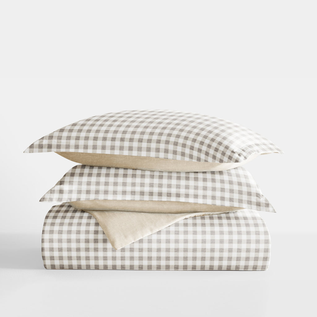 Duvet Cover Set - Ultra Soft & Breathable - Reversible Beige Gingham Check for Twin/TwinXL Bedding by Comfort Canopy