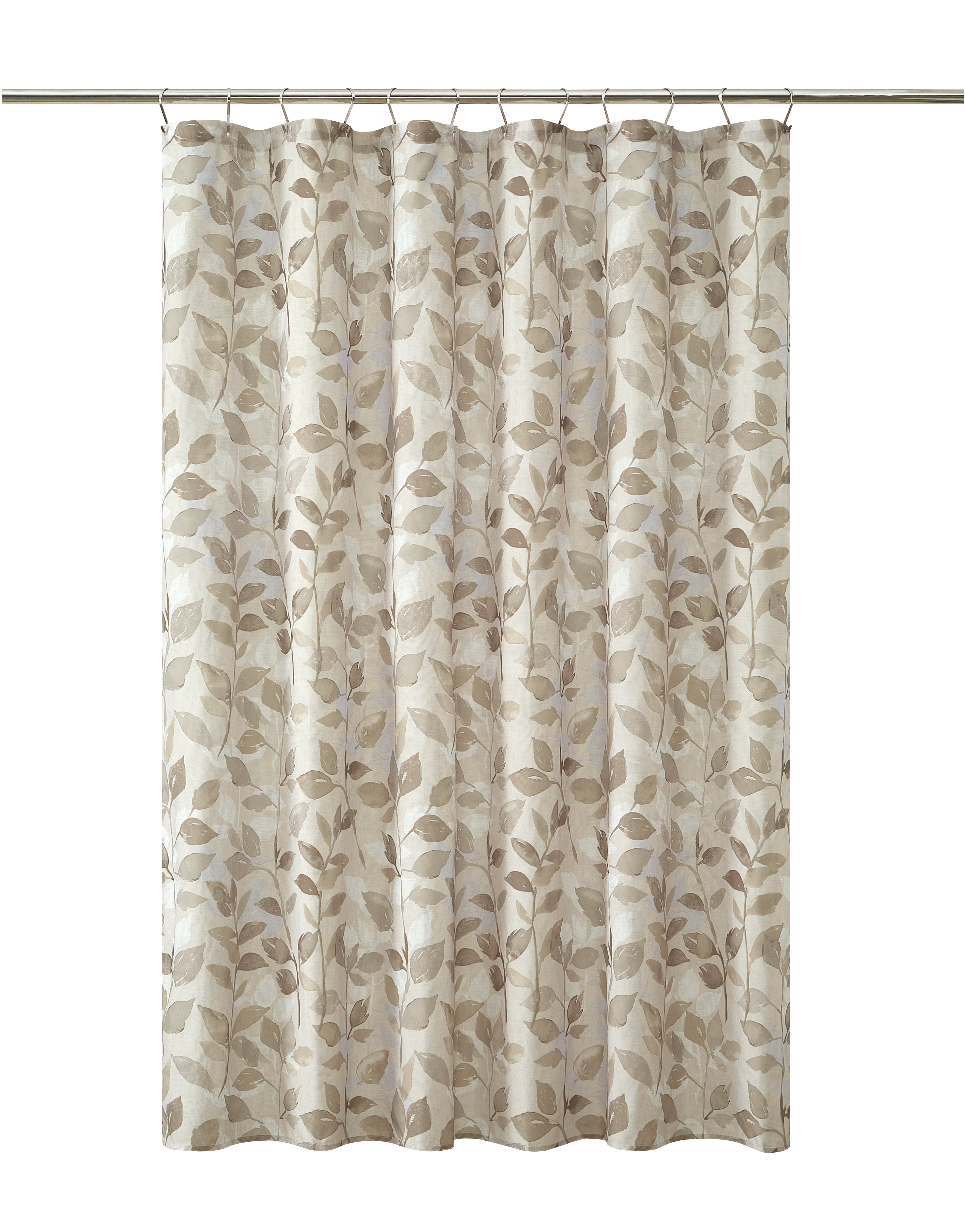 Mainstays 15-Piece Brown Leaves Bathroom Set – Shower Curtain, Bath Rugs & Hooks, Nature-Inspired Washable Décor