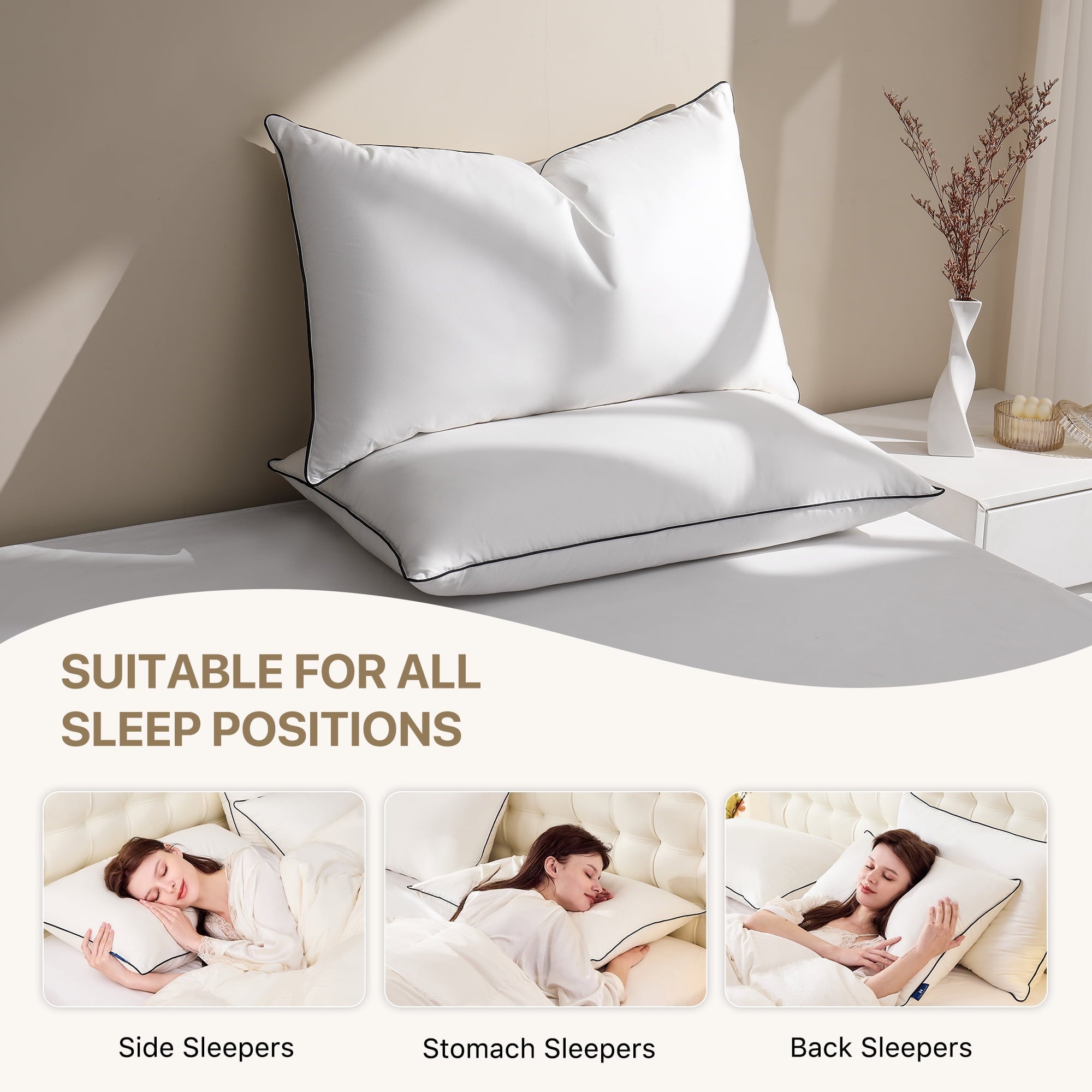 Howsheep Feather Down Pillows Set of 2, Medium Firm Hotel Bed Pillow 2 Pack,  King Size, 20 x 36 in.