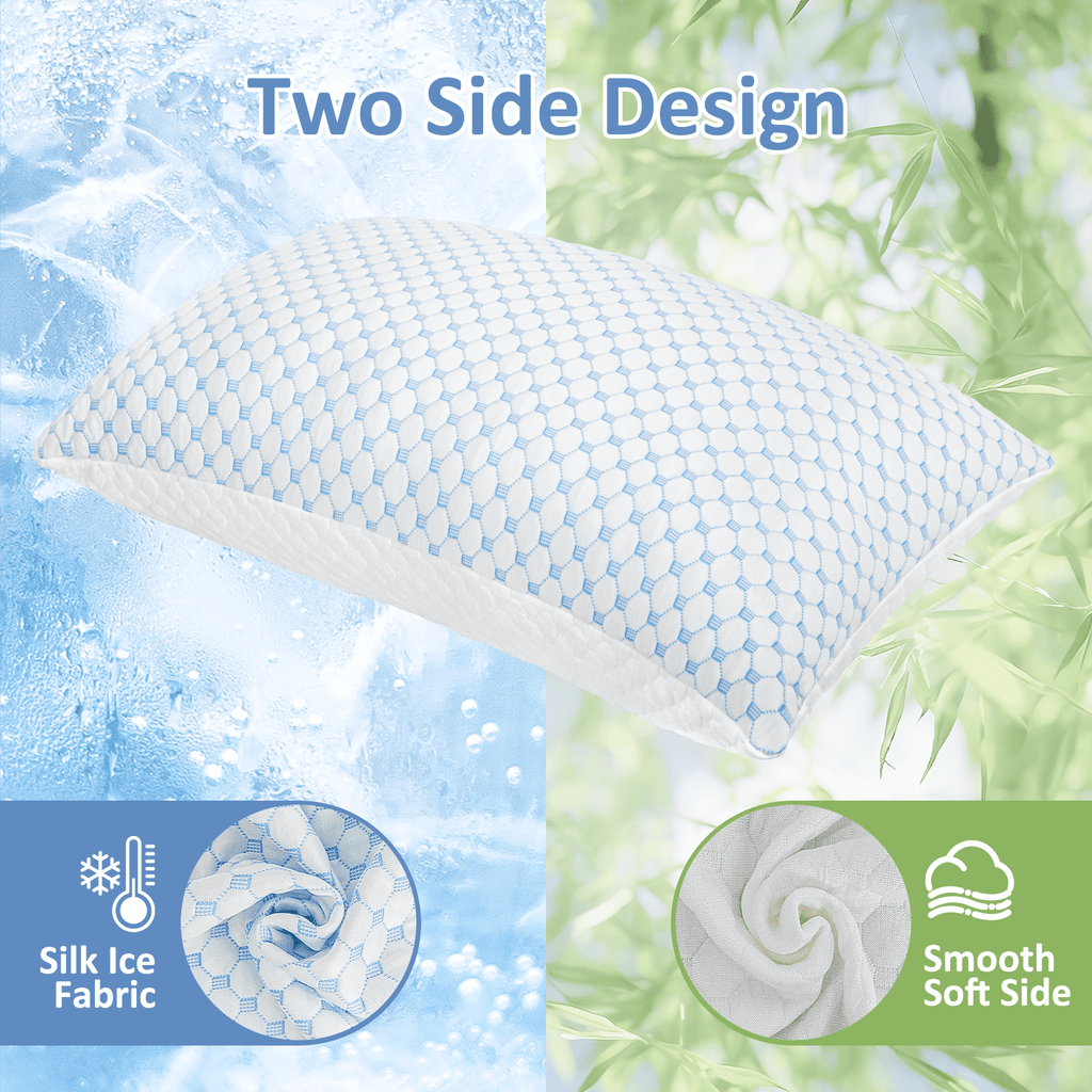 Shredded Memory Foam Pillows for Sleeping 2 Pack, Queen Size Cooling Bed Pillows for Side Back and Stomach Sleepers, Bed Pillows with Washable Removable Cover