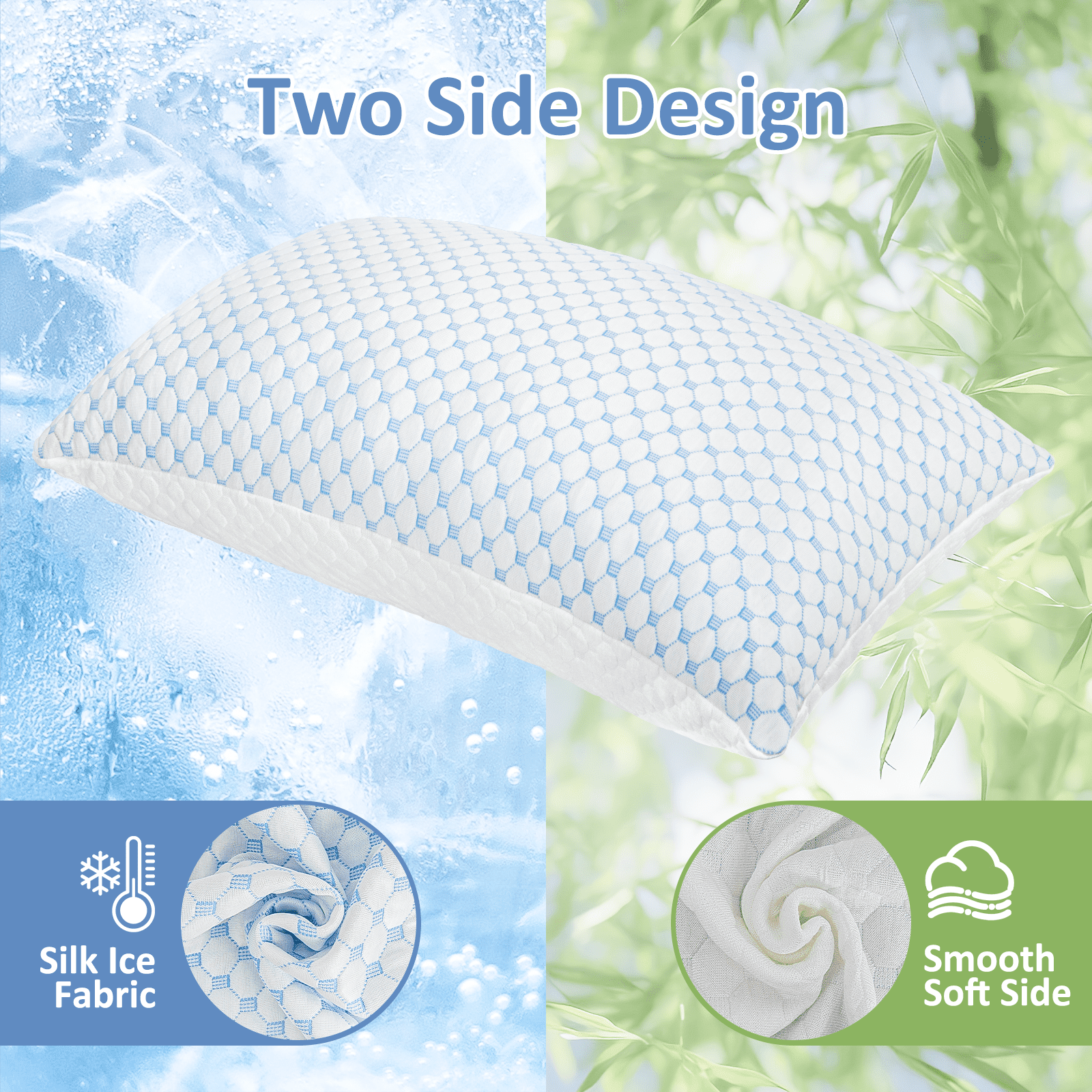 Shredded Memory Foam Pillows for Sleeping 2 Pack, Queen Size Cooling Bed Pillows for Side Back and Stomach Sleepers, Bed Pillows with Washable Removable Cover