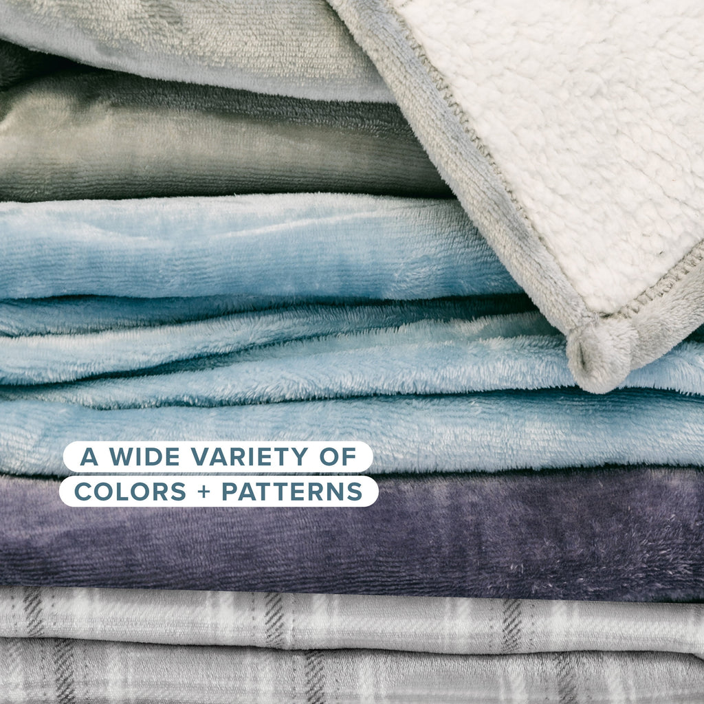 Bare Home Plush Sherpa Bed Blanket - Fluffy & Soft - Reversible - Lightweight - Full/Queen, Gray