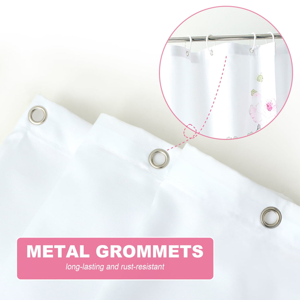 Dznils White Floral Fabric Shower Curtain, Watercolor Bathroom Curtain with Hooks, Pink, 72" x 72"