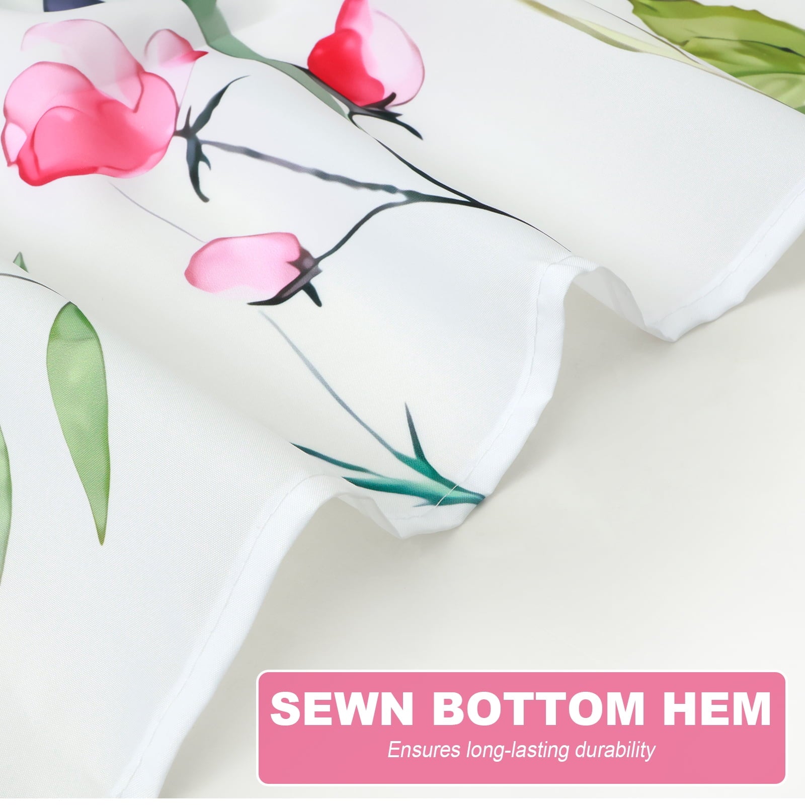 Dznils White Floral Fabric Shower Curtain, Watercolor Bathroom Curtain with Hooks, Pink, 72" x 72"