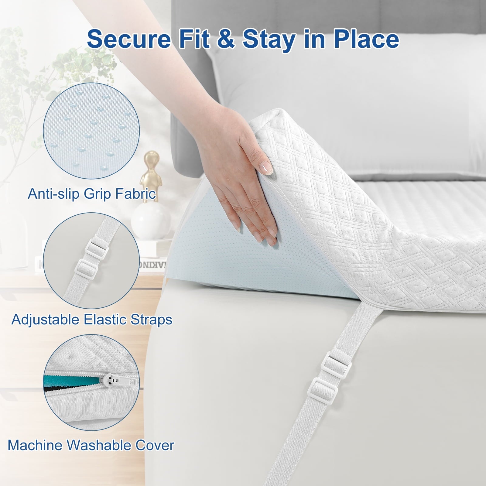 INGALIK 3 inch Gel Infused Memory Foam Mattress Topper, Queen, Cooling Bed Topper for Pressure Relief, CertiPUR-US Certified, White Removable Cover