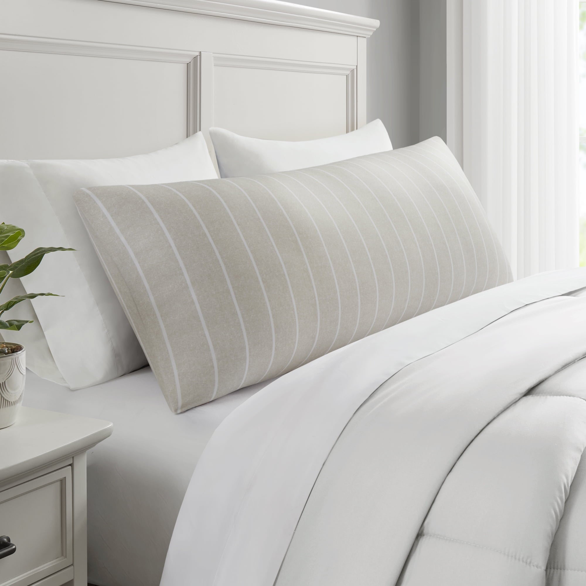 Mainstays Microfiber Body Pillowcase - Beige & White Stripe - 20"x52" - 1 Pack