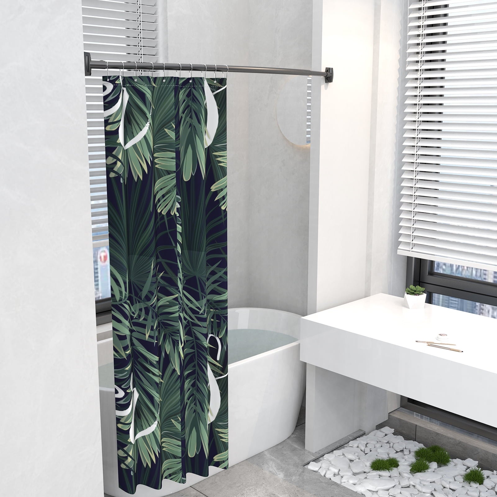 Curved Shower Curtain Rod 43" to 72" Adjustable, Aluminum Rustproof Expandable Round Shower Rod for Bathroom Bathtub Stall, Need to Drill, Black