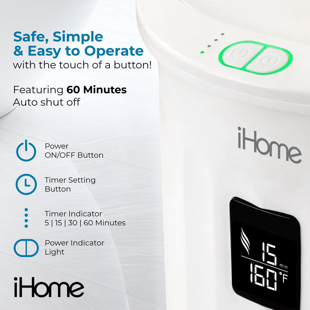 iHome 20L Towel Warmer Bucket with Inner Fragrance Pad Holder 400 W, White Plastic Finish