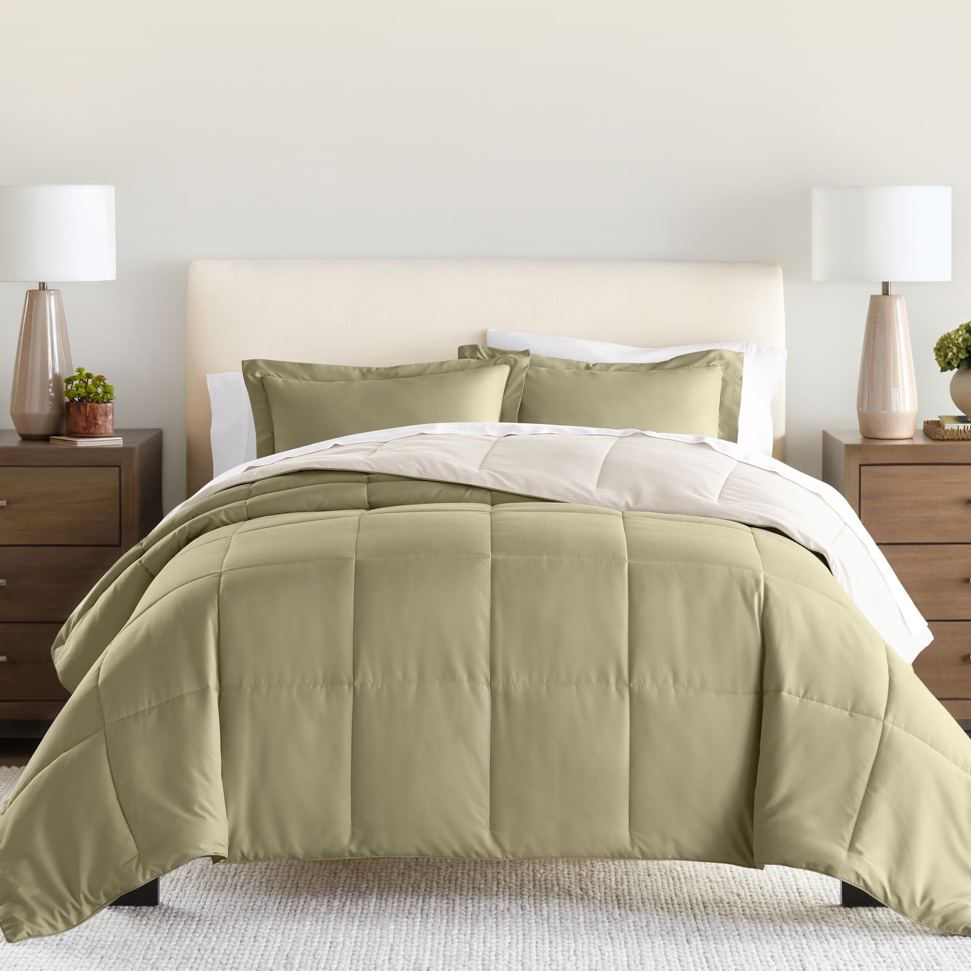 All Season Reversible Comforter Set Breathable Cool in Sage Green & Ivory Twin/Twin XL Size Bedding by Comfort Canopy