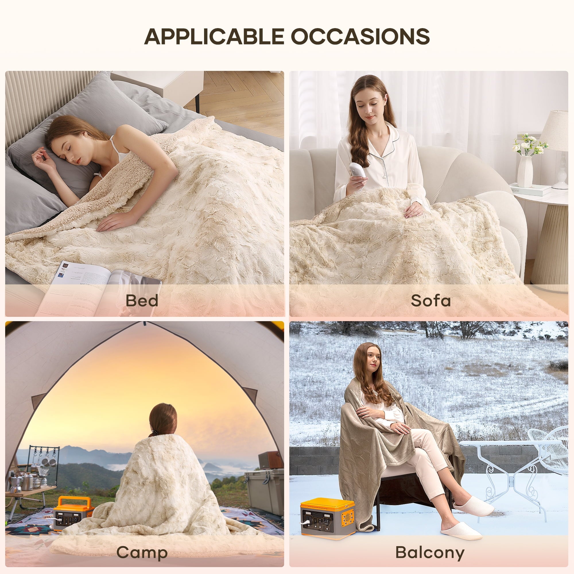 MARNUR Electric Throw Blanket 50" x 60", Soft Faux Fur Heated Throw Blanket with Large LED Display, 6 Heating Levels, 4 Hours Timer- Tie-Dye off White